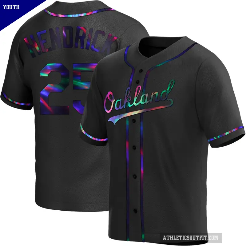 Youth No.25 George Hendrick Oakland Athletics Black Replica Holographic Alternate Jersey