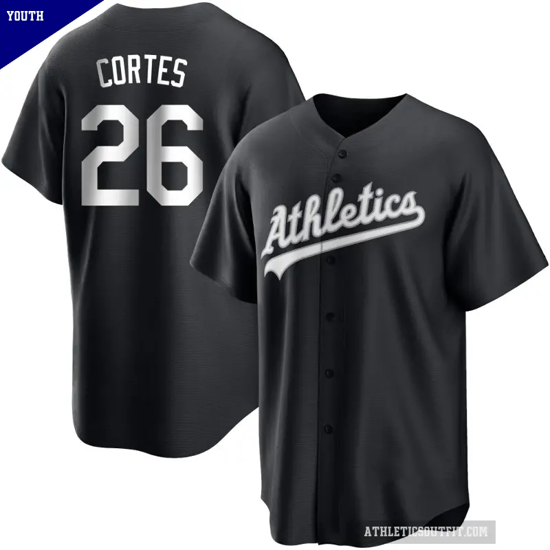 Youth No.26 Carlos Cortes Oakland Athletics Black/White Replica Jersey