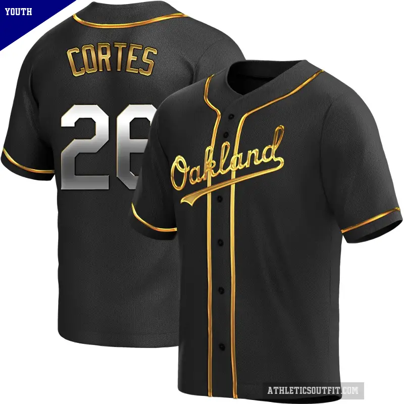 Youth No.26 Carlos Cortes Oakland Athletics Gold Replica Black en Alternate Jersey
