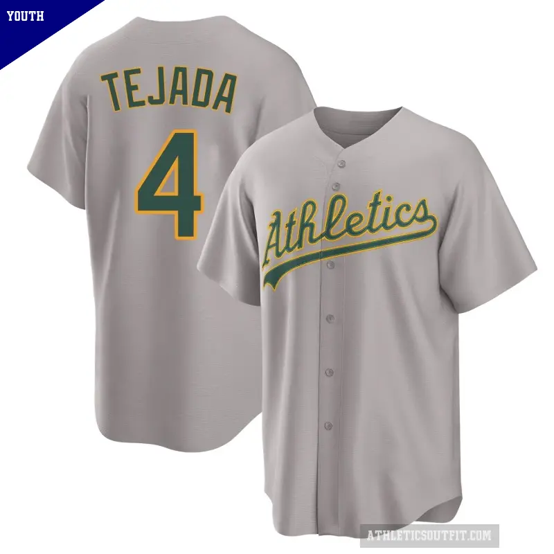 Youth No.4 Miguel Tejada Oakland Athletics Gray Replica Away 2.0 Jersey