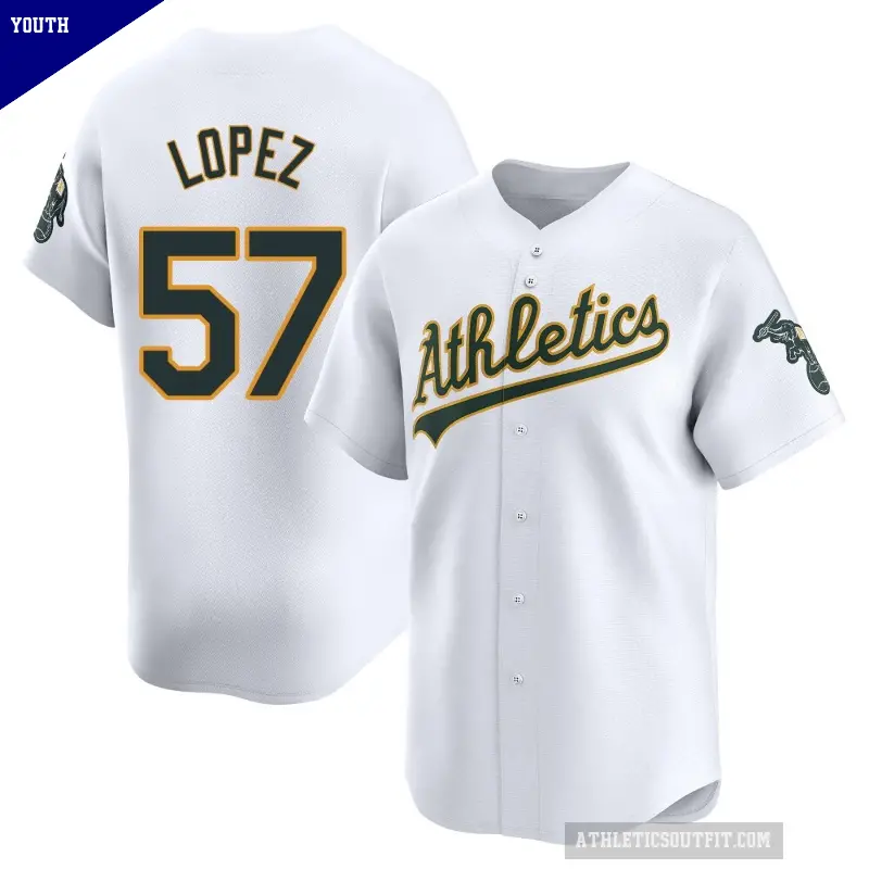 Youth No.57 Jacob Lopez Oakland Athletics White Limited Home Jersey