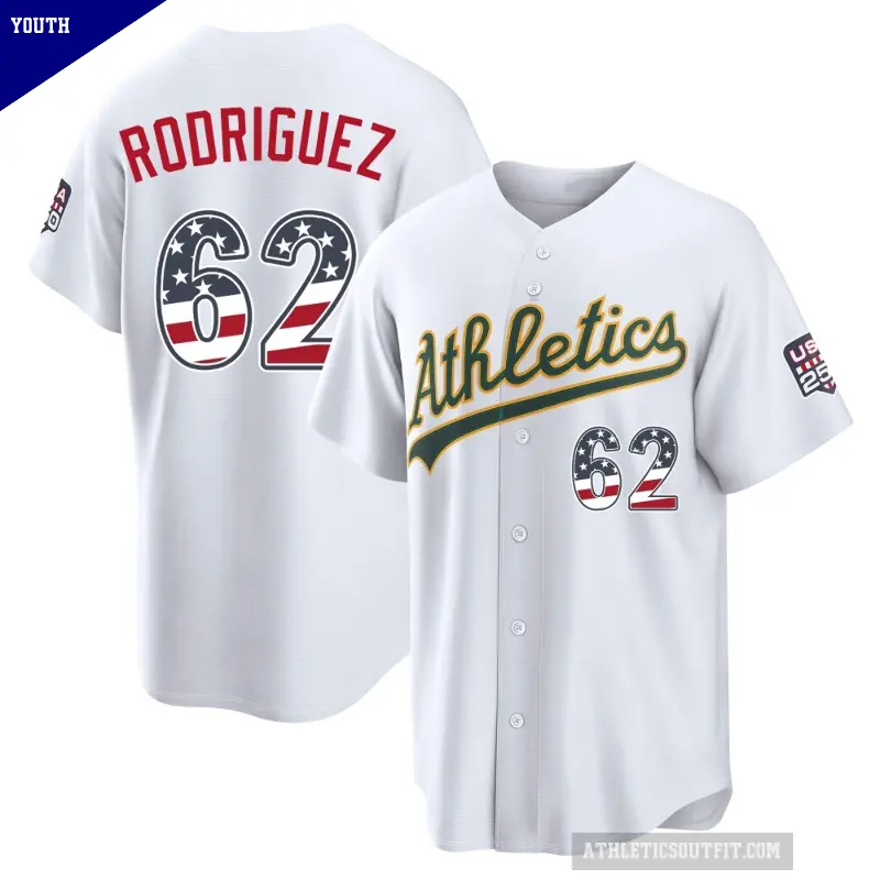 Youth No.62 Johnathan Rodriguez Oakland Athletics White Limited USA 250 Fourth Of July Home Stadium Jersey