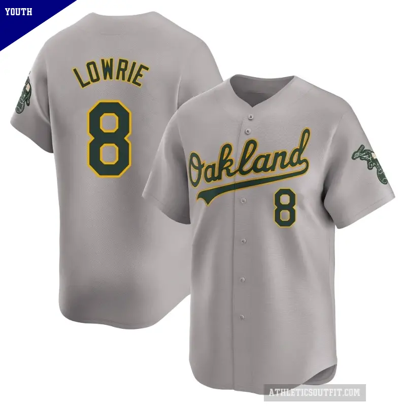 Youth No.8 Jed Lowrie Oakland Athletics Gray Limited Away Jersey