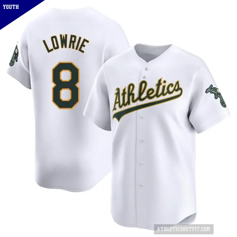 Youth No.8 Jed Lowrie Oakland Athletics White Limited Home Jersey